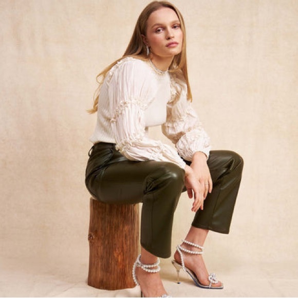 En Saison Lucille Mixed Media Ruffle Poplin Sleeve Blouse - Picture 12 of 16